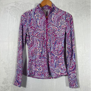 Tommy Bahama Golf Tennis Jacket XS Pink Blue Floral Full Zip Performance Pockets
